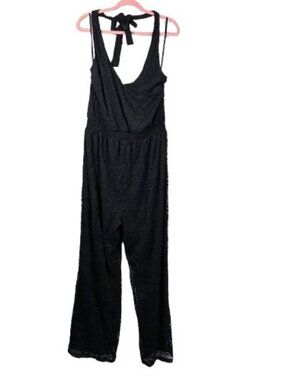 Torrid Black Floral Lace Halter Jumpsuit Wide Leg Lined Sz 1 Whimsigoth